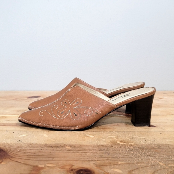 Ros Hommerson Brown Leather Mules White Stitching Women's Slip On Shoes Size 6 - Picture 8 of 11